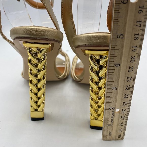 FSJ Bows Open Toe Sandals Gold Block Heels New Size 8 - Picture 6 of 8